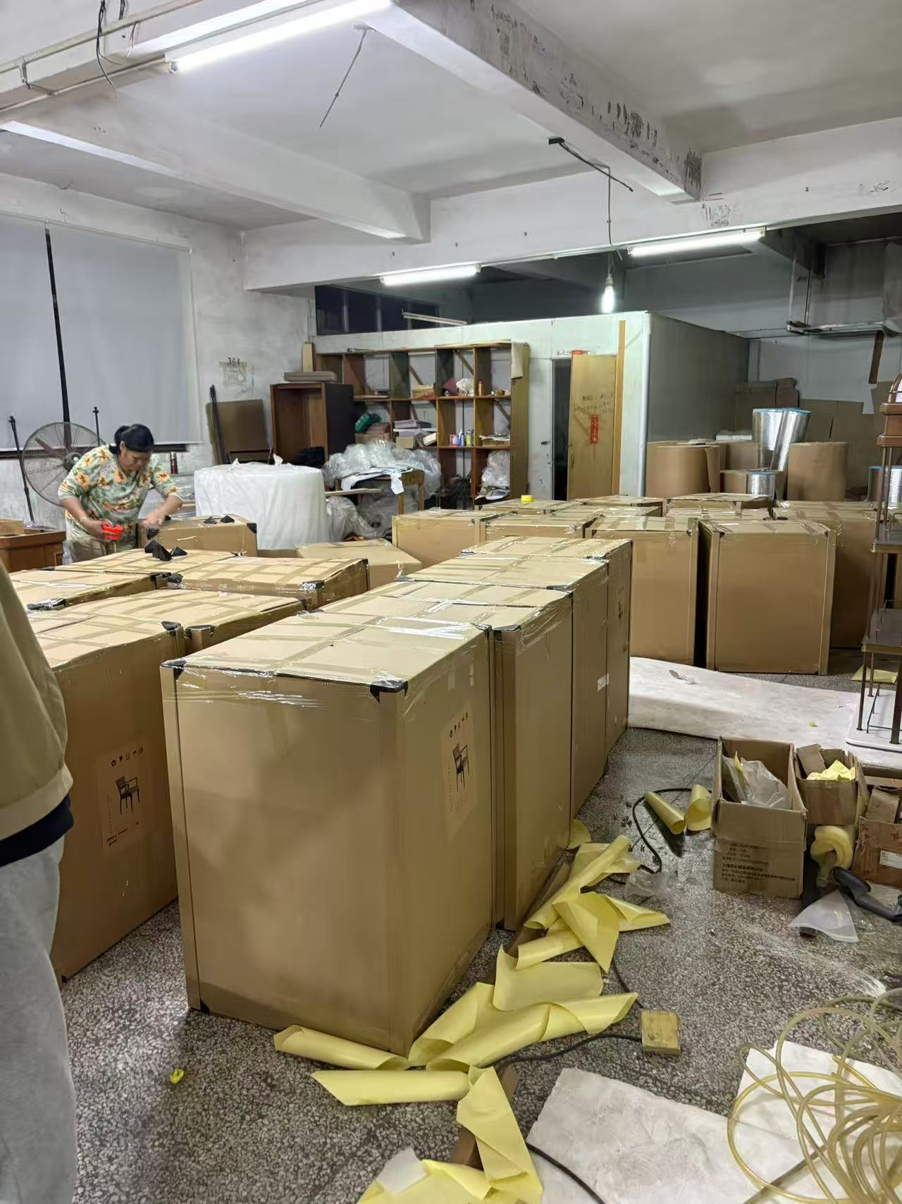 Furniture prepared at the factory before container loading